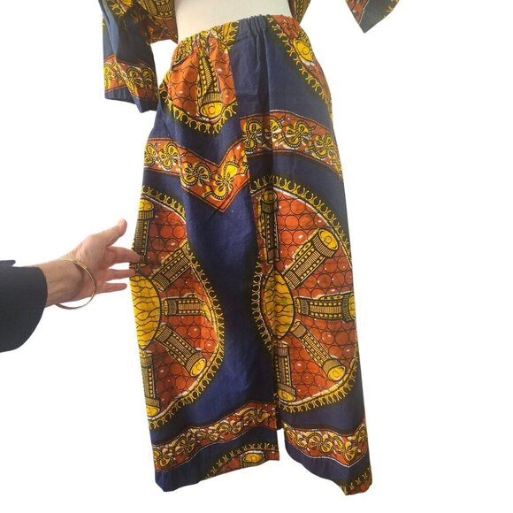 Handmade Y2K African 2-Pc Set Women Sz M/L Embroidery Ankara Tunic + Midi Skirt - Picture 5 of 9